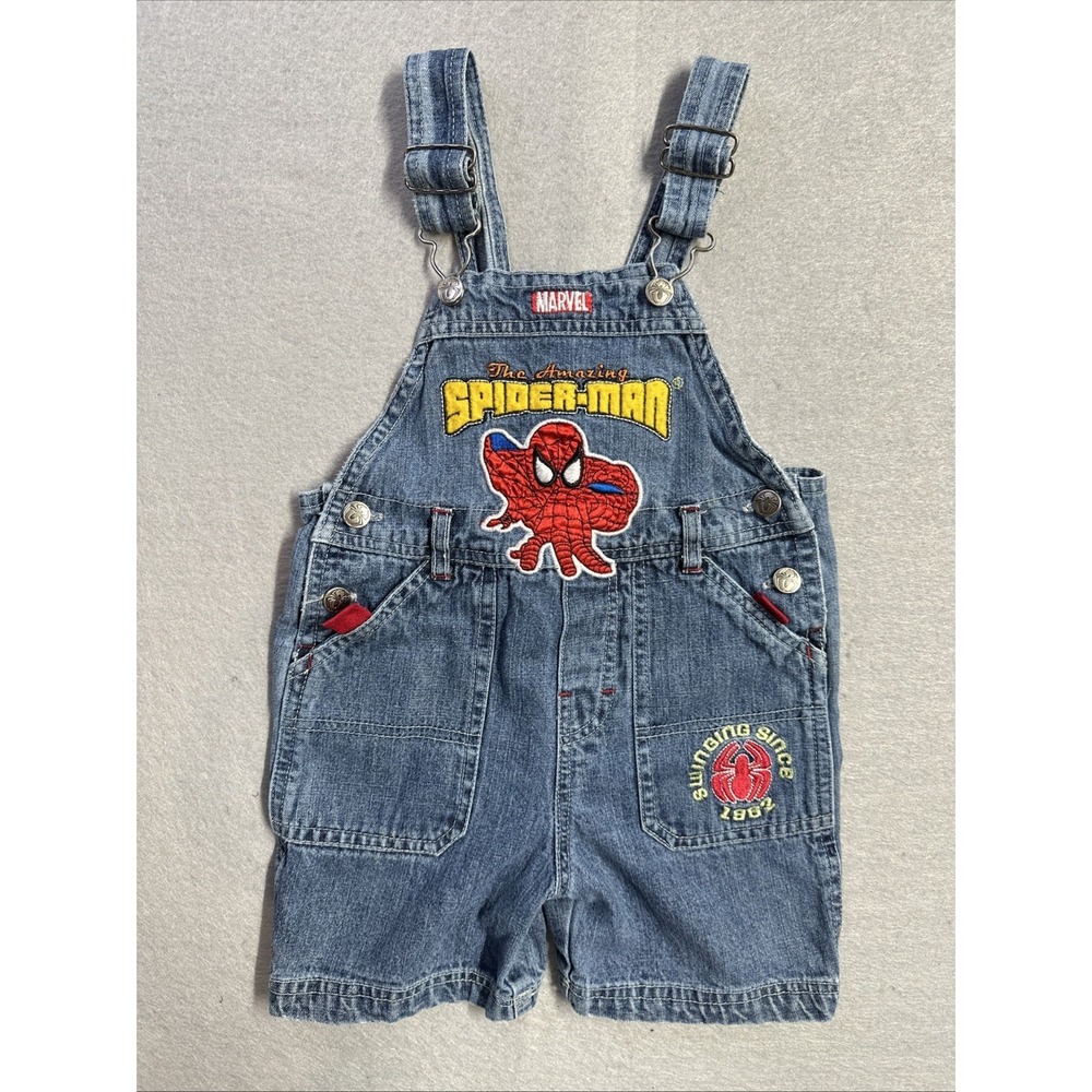 Y2K  The Amazing SpiderMan Embroidered Denim Overalls 3T